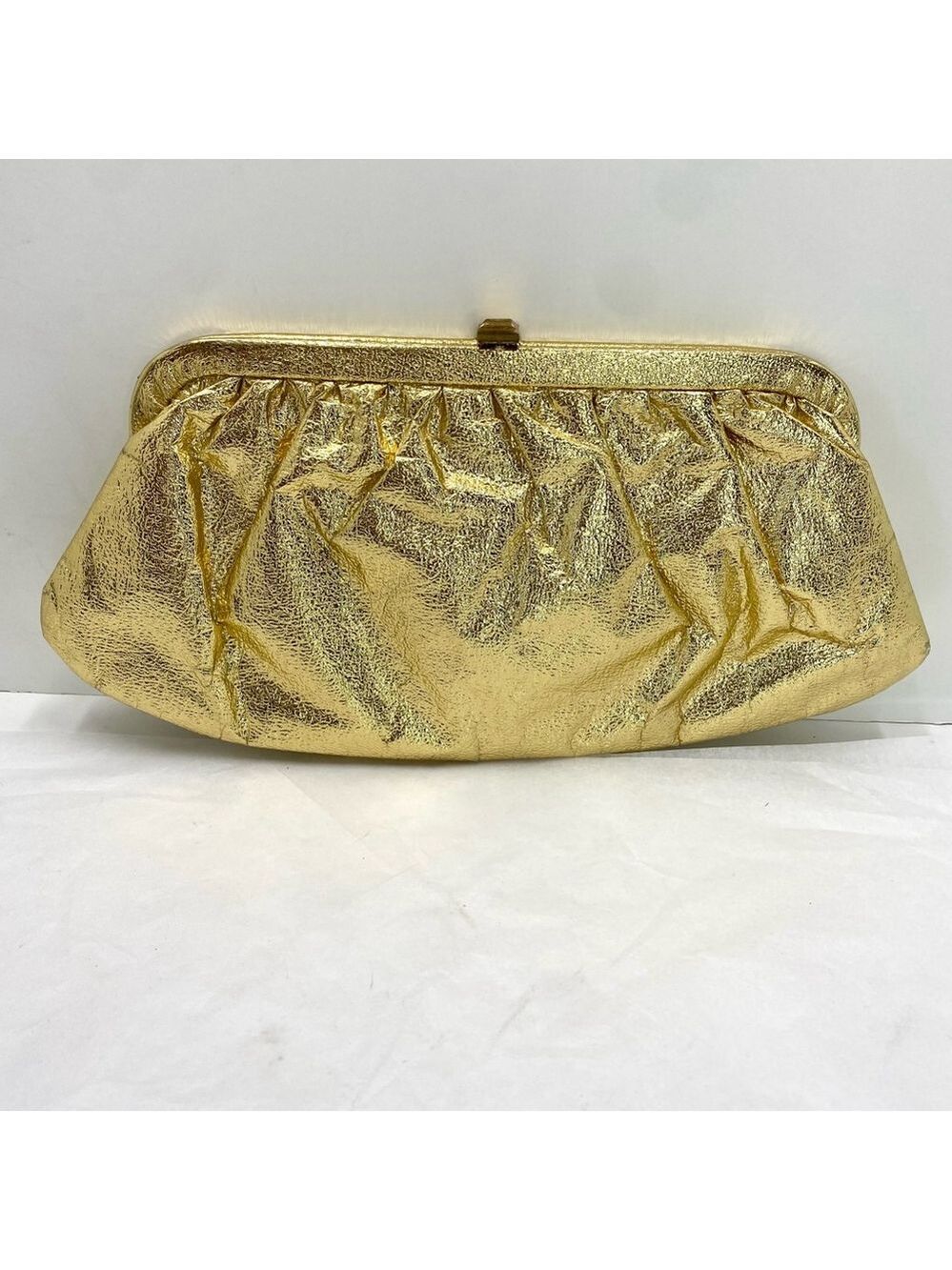 Vintage Metallic Gold Lame Clutch Handbag Purse Mid-Modern Century 50s 60s